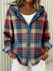 Vintage Plaid Pattern Patchwork Art Cardigan à capuche pour femmes