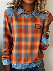 Les femmes de l'automne Plaid Patchwork Art Sweatshirt