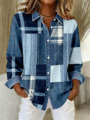 Chemise décontractée d'art de patchwork de denim de la mode des femmes