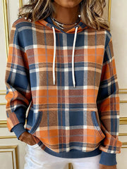 Sweat à capuche confortable à motif plaid pour femmes