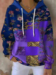 Sweat à capuche imprimé floral bohème femme