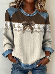 Sweat texturé col en jean pour femme