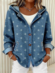 Motif étoile Patchwork Art à capuche Cardigan Femme