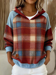 Vintage Plaid Patchwork Art Hoodie des femmes