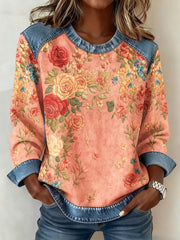 Women's Breast Cancer Awareness Floral 3D Imprimer Denim Sweatshirt