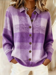 Cardigan en tricot de bouton à revers violet pour femmes