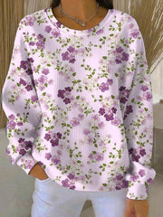 Les femmes's Casual Violet Floral Texture épaissie Sweatshirt