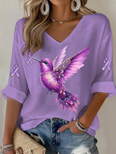 T-shirt Décontracté Femme Violet Imprimé Colibri