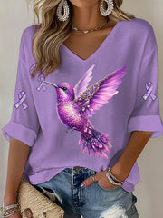 T-shirt Décontracté Femme Violet Imprimé Colibri