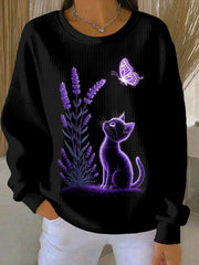 Sweat-shirt Décontracté Femme Violet Imprimé Art