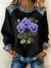 Purple Pansy Flowers Print Sweat-shirt décontracté pour femmes