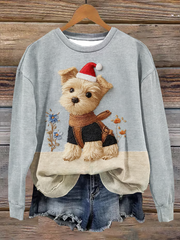 Chien mignon Noël Art imprimé Sweatshirt régulier des femmes