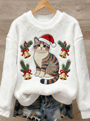 Pull en flanelle décontracté à imprimé animal mignon de Noël pour femmes