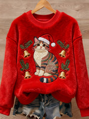 Pull en flanelle décontracté à imprimé animal mignon de Noël pour femmes