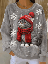 Mignon de Noël Cat Art Print Casual Flanelle Hoodie des femmes