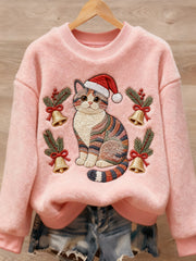 Pull en flanelle décontracté à imprimé animal mignon de Noël pour femmes