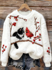 Sweat-shirt en flanelle art chat mignon de Noël pour femmes