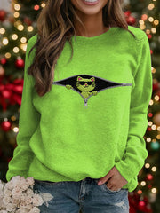 Funny Christmas Grinch Cat Print Sweat-shirt décontracté pour femmes
