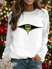 Funny Christmas Grinch Cat Print Sweat-shirt décontracté pour femmes