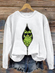 Sweat-shirt décontracté à imprimé chat Grinch pour femmes