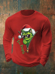 Funny Christmas Grinch Cat Print Casual Waffle Top à manches longues pour hommes