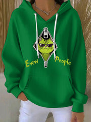 Funny Christmas Grinch Cat Eww People Print Casual Hoodie pour femmes