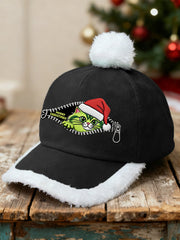 Unisexe drôle mignon Noël Grinch chat imprimé en peluche Patchwork Hat