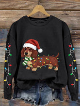 Femmes lumières de noël teckel imprimer sweat-shirt décontracté