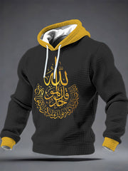 Sweat à capuche en coton calligraphie à carreaux pour hommes