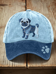 Chapeau unisexe de modèle de patchwork de denim de chien de carlin