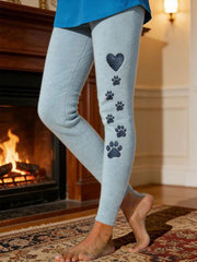Leggings à doublure en velours à imprimé de pattes de chien pour femmes