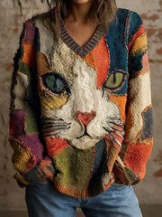 Tops à col en V à imprimé géométrique Cat pour femmes