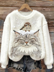 Chandail à capuchon Bird & Cat In The Snow Cozy en flanelle pour femme