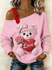 Tops Ours Rose Saint-Valentin Femme