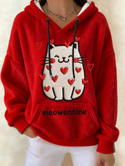 Sweat à capuche en flanelle pour femme Saint Valentin Cat Meowentine