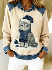 Retro Animal Art Print Sweat-shirt confortable pour femmes