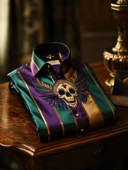 Chemise Homme Satin Crâne Manches Longues