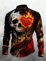Chemise à manches longues Retro Valentines Day Skull Homme