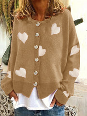 Cardigan tricoté à motif de coeur Saint-Valentin à manches longues pour femmes