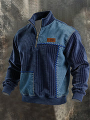 Sweat-shirt Homme Vintage Patchwork Quarter Zip