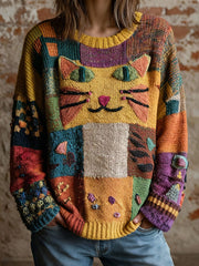 Tops Vintage Artistic Cat Print pour femmes