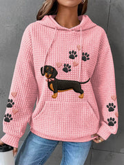 Teckel des femmes amour coeur impression chien amoureux décontracté gaufre Hoodie