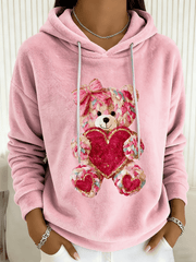 Sweat à Capuche Femme Mignon Ours Valentine Flanelle