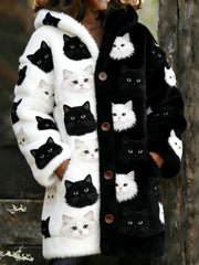 Veste chaude en flanelle à imprimé chat animal pour femmes
