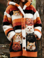 Veste chaude en flanelle à imprimé chat animal pour femmes