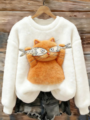 Mignon Chat Cozy Flanelle Sweatshirt Femme