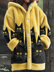 Veste chaude en flanelle à imprimé chat animal pour femmes