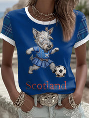 T-shirt imprimé pour femme Scotland Scottie Dog Football Tartan Lover