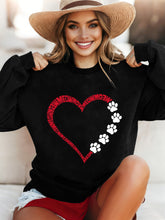 Patte de coeur imprimé chat amoureux de la Saint-Valentin Sweat-shirt décontracté pour femmes