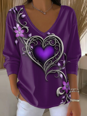 Vintage Violet Floral Art Imprimer V-Neck T-Shirt des femmes